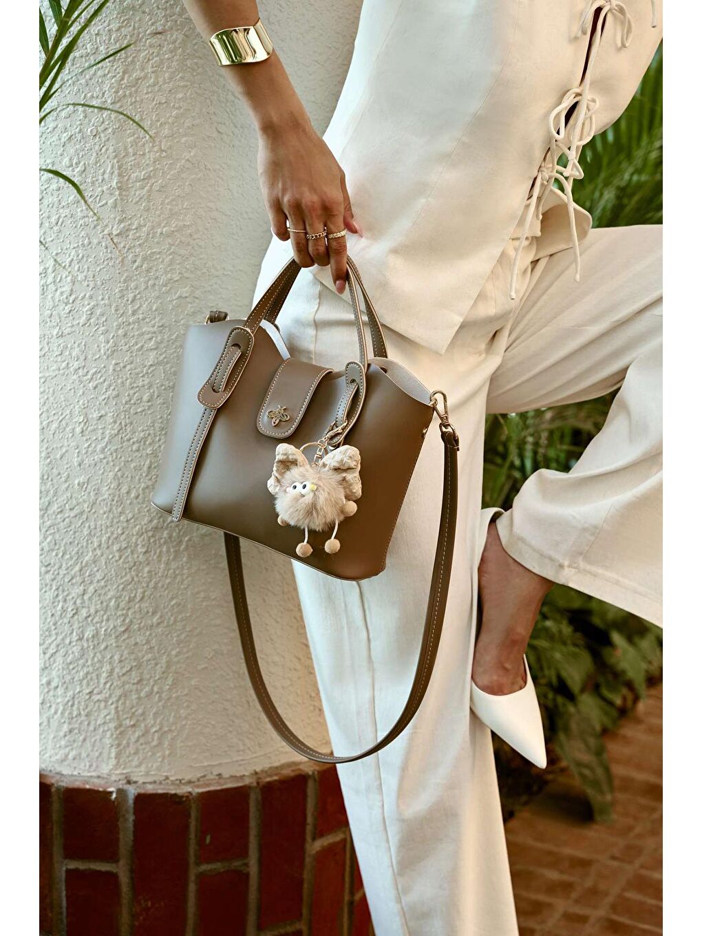 Bej Celeste Kadın El ve Omuz Çantası-4