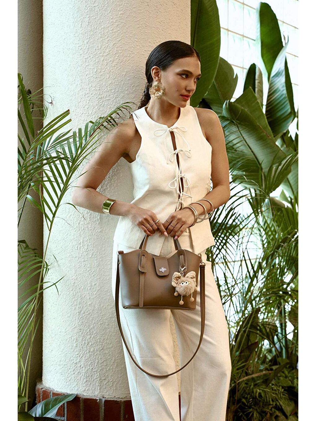 Bej Celeste Kadın El ve Omuz Çantası-6