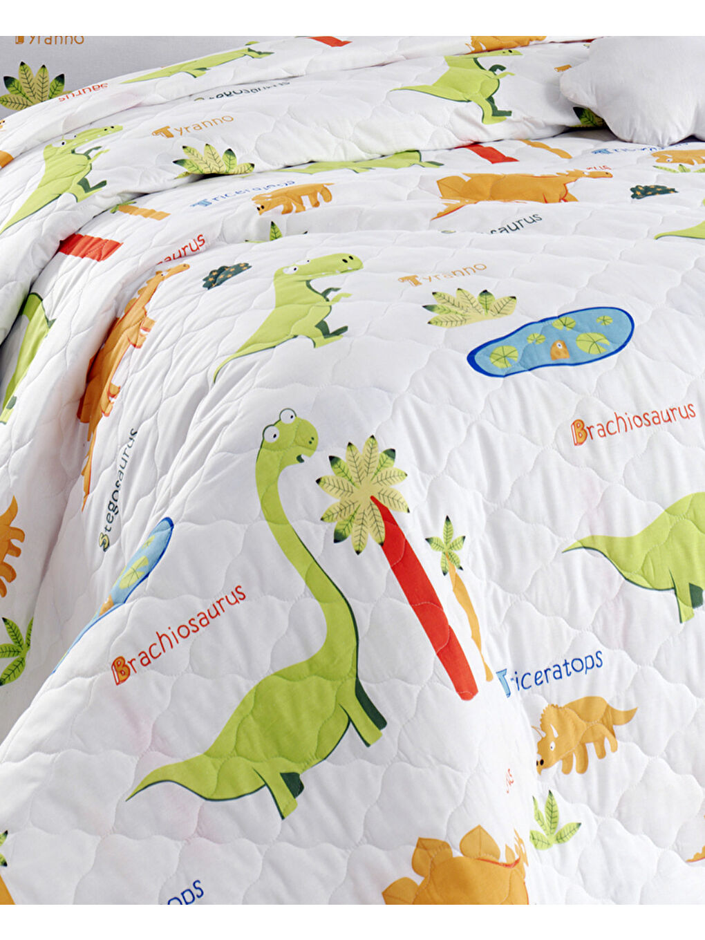 Kapitone Yatak Örtüsü Seti Çift Kişilik Dinolar Beyaz-3