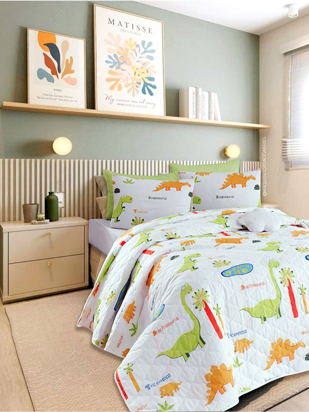 Kapitone Yatak Örtüsü Seti Çift Kişilik Dinolar Beyaz-5