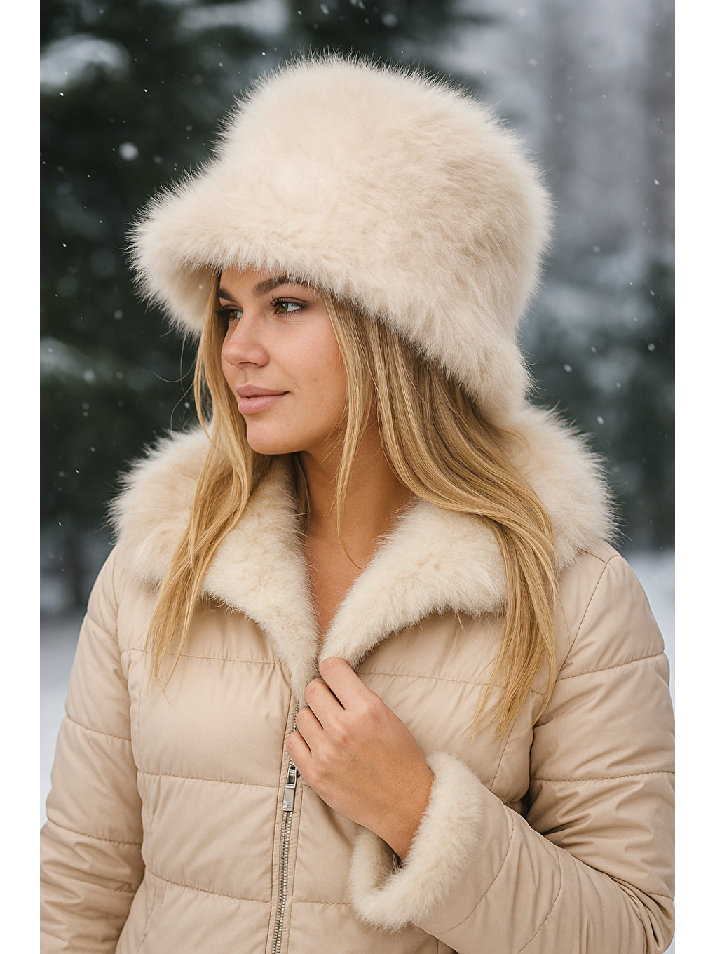 Pelüş Ayarlanabilir Bej Bucket Kalpak Şapka Bere SPK1142-1