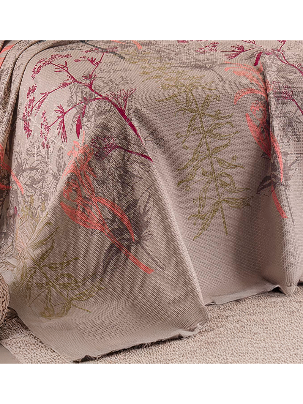 Doğal Pike Baskılı Battal 220x230cm Urla Bej-1