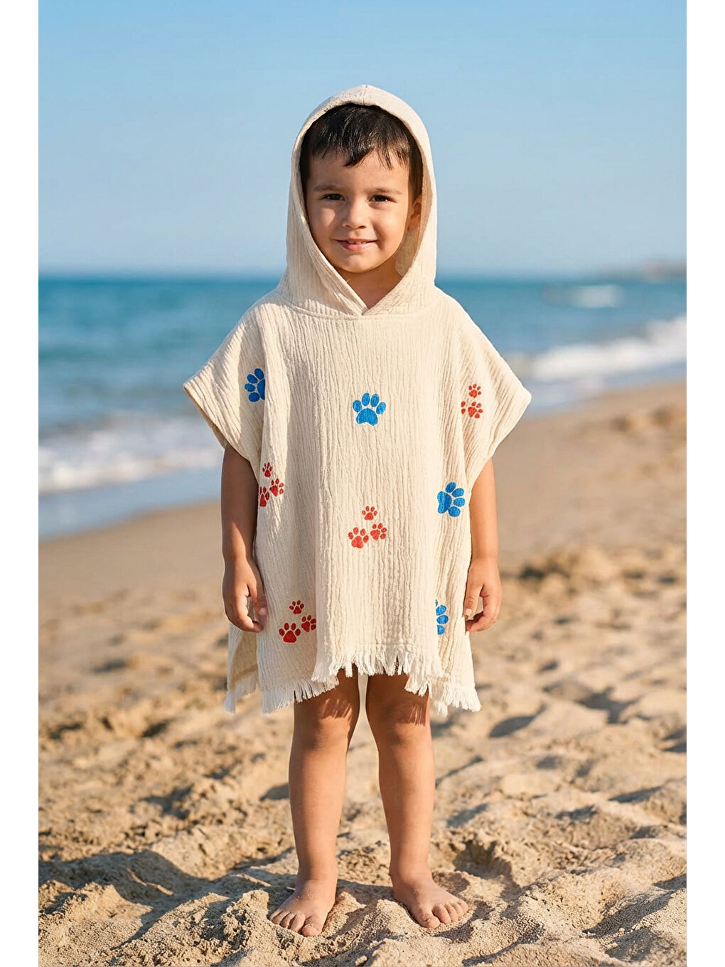 Ekru Organik %100 Pamuk Müslin Çocuk Panço - Pati-1