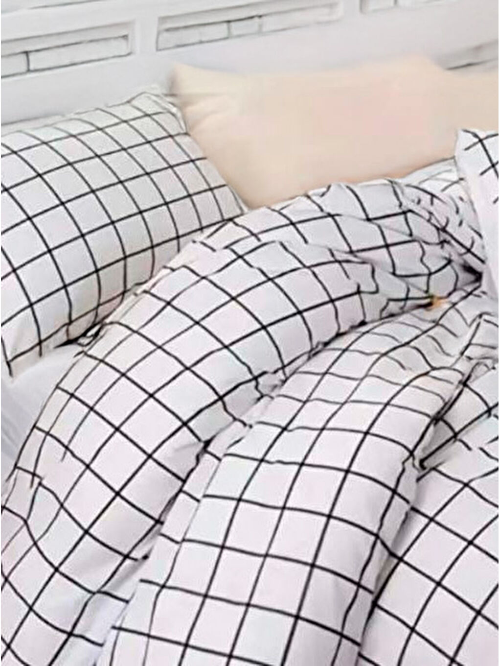 Kolay Ütülenir Nevresim Takımı Çift Kişilik Pled Kareli Siyah-2