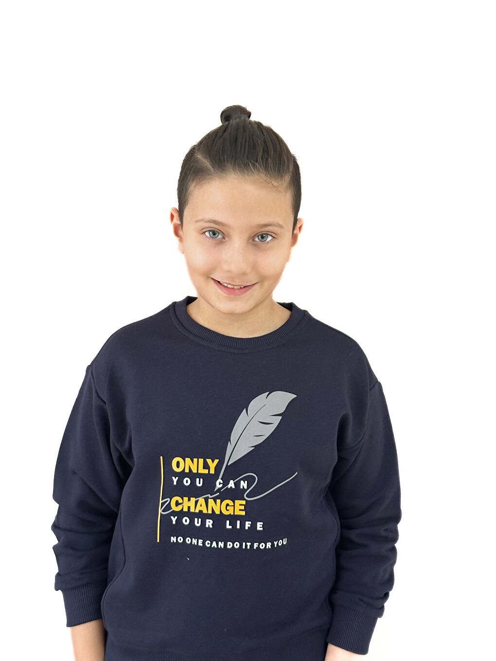 Lacivert Sıfır Yaka Baskılı Sweat