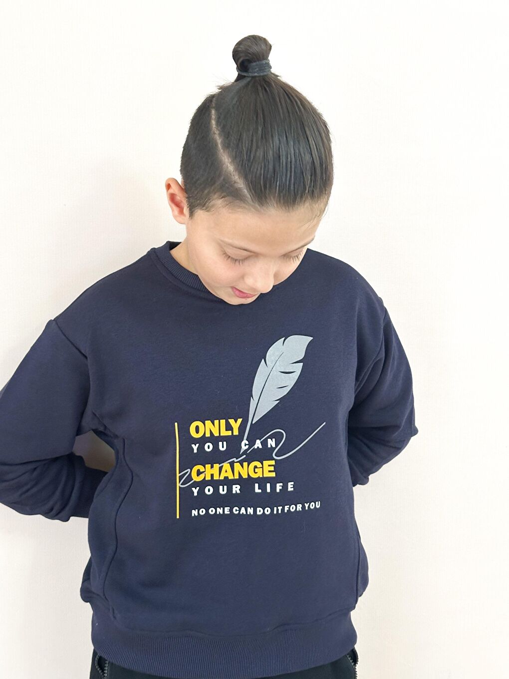 Lacivert Sıfır Yaka Baskılı Sweat-1