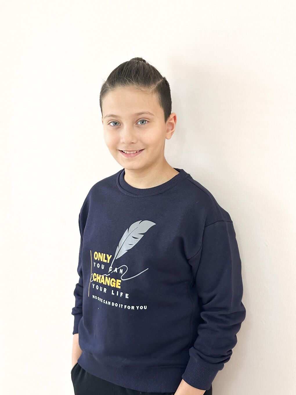 Lacivert Sıfır Yaka Baskılı Sweat-2