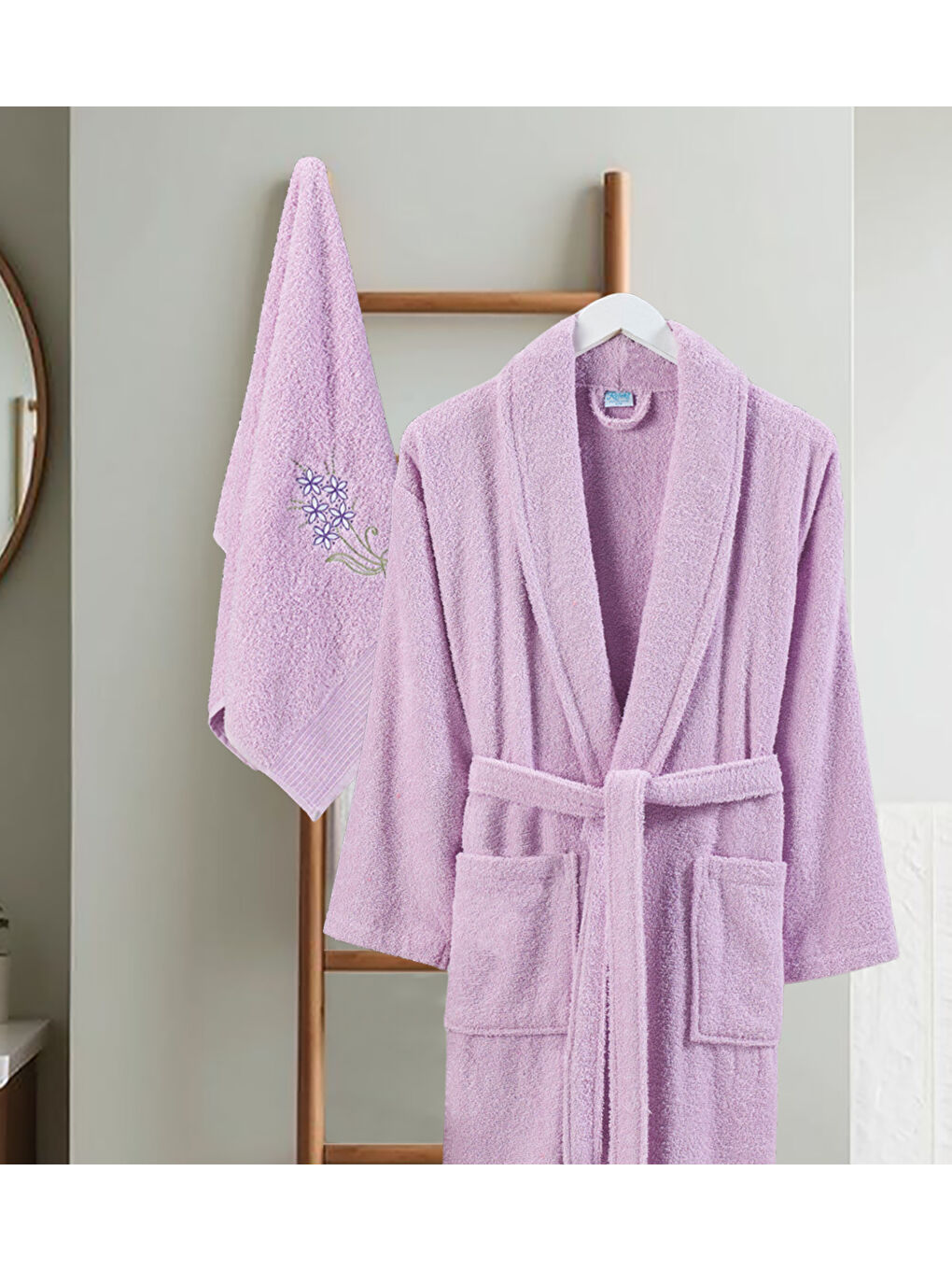 Lila Bornoz - Nakışlı Havlu Seti Cora Leylak S/M+45x85cm-1