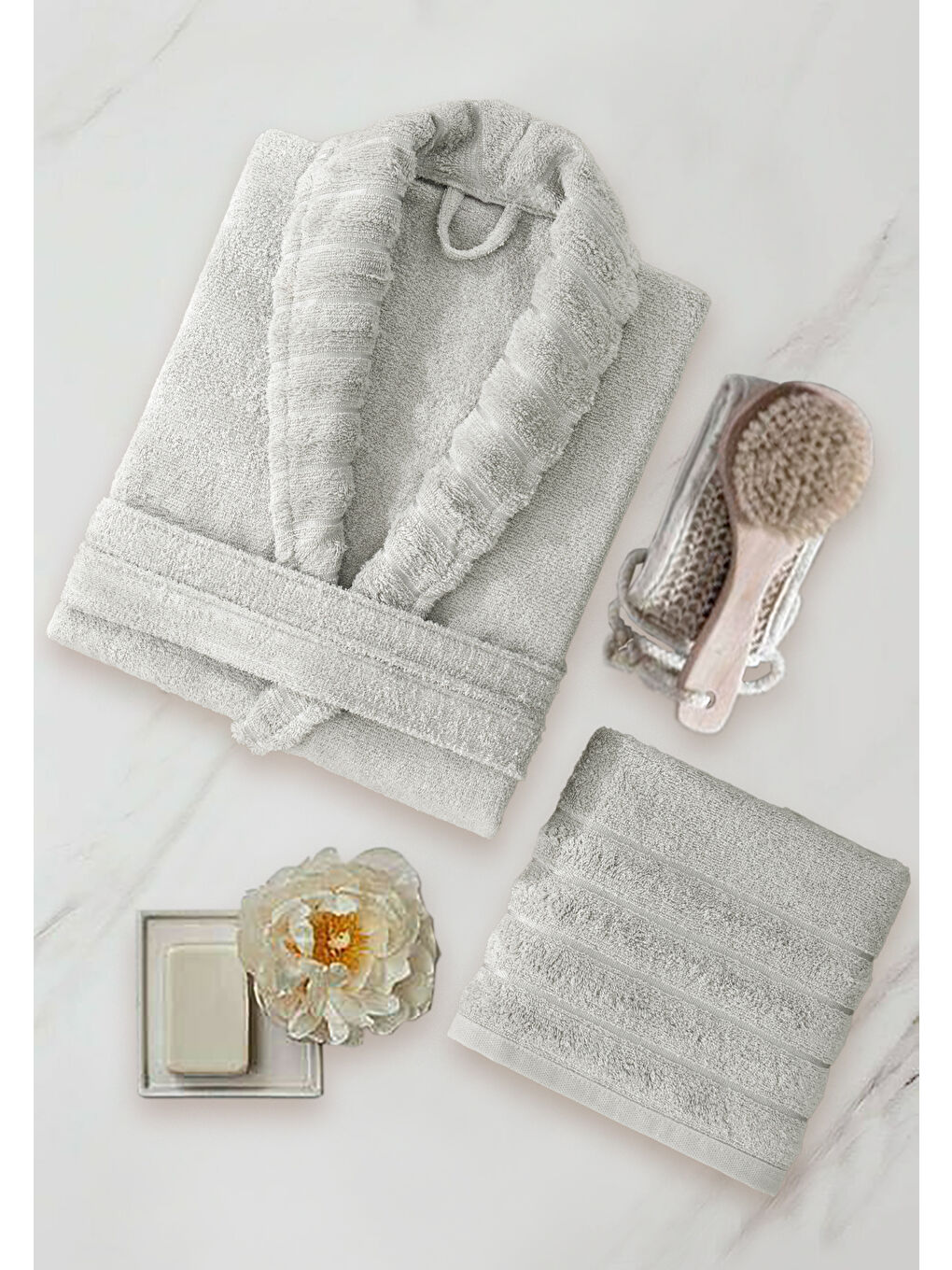 Bornoz - Havlu Seti Carla A.Gri L/XL+50x90cm