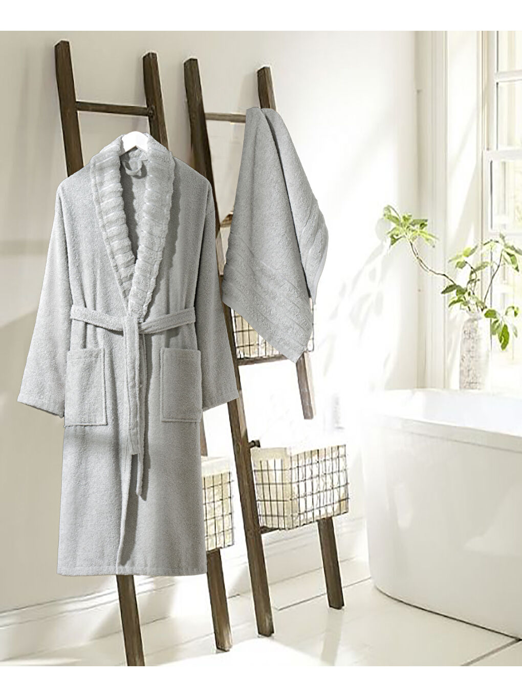 Bornoz - Havlu Seti Carla A.Gri L/XL+50x90cm-1