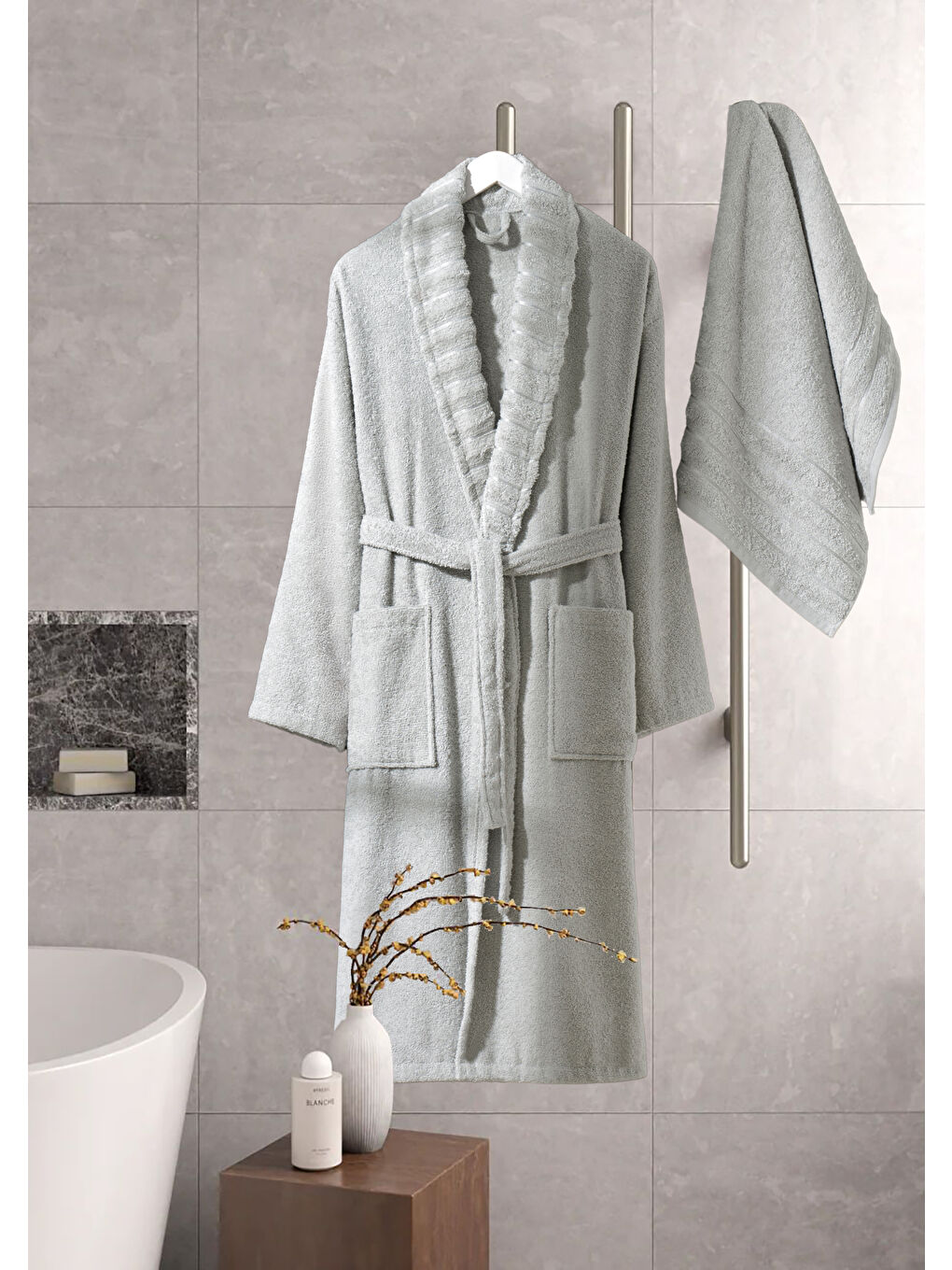 Bornoz - Havlu Seti Carla A.Gri L/XL+50x90cm-2