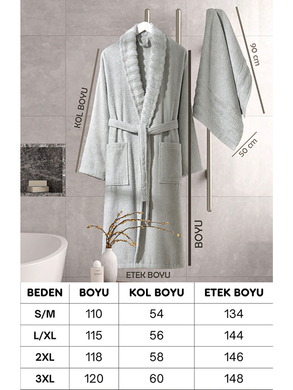 Bornoz - Havlu Seti Carla A.Gri L/XL+50x90cm-3