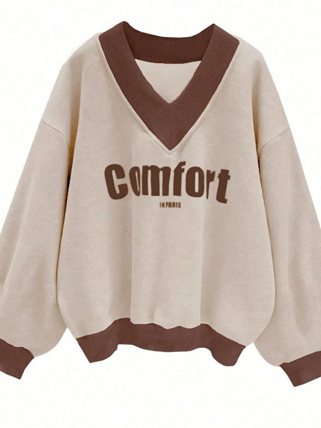 Karışık Kadın 3 Iplik Kırmızı Siyah Bej 3'lü Comfort In Paris Baskılı V Yaka Oversize Sweatshirt-1