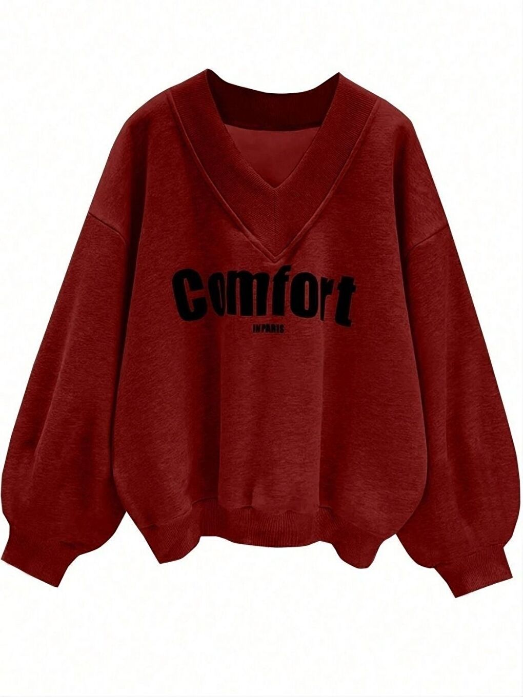 Karışık Kadın 3 Iplik Kırmızı Siyah Bej 3'lü Comfort In Paris Baskılı V Yaka Oversize Sweatshirt-3