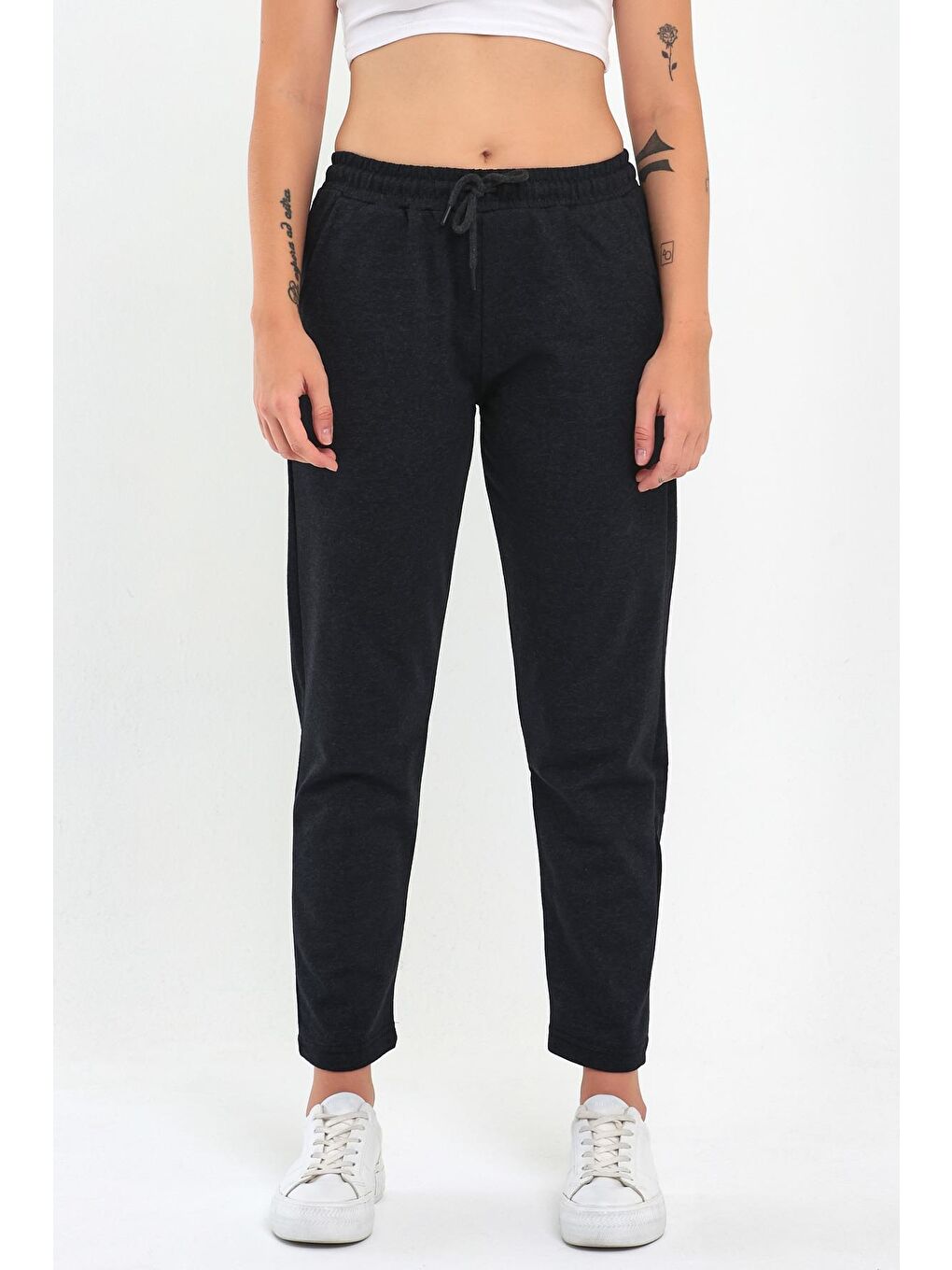 Siyah 2'li Kadın Lacivert Klasik Cepli Eşofman Altı-2