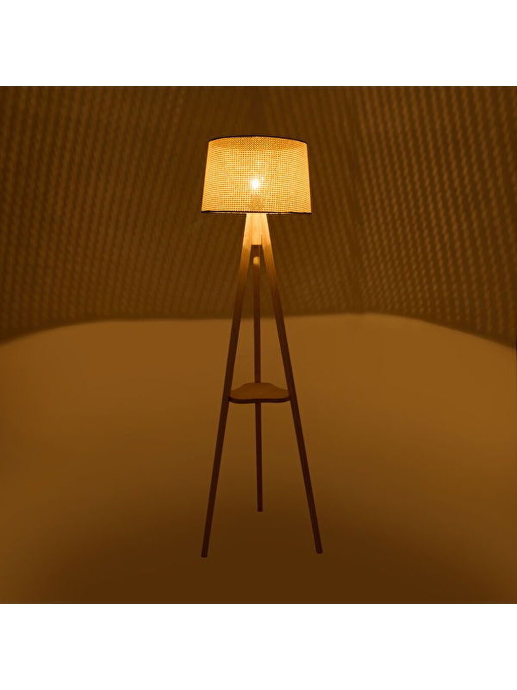 Bej Lighting Sehpalı Siyah Biyeli Tripod Lambader - Krem / Natürel - 153 cm-5