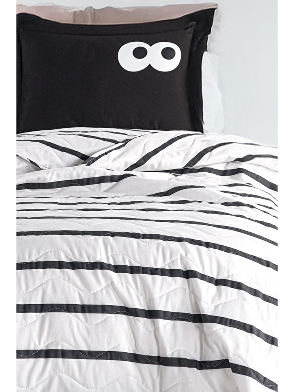 Kapitone Yatak Örtüsü Seti Tek Kişilik Funny Siyah-1