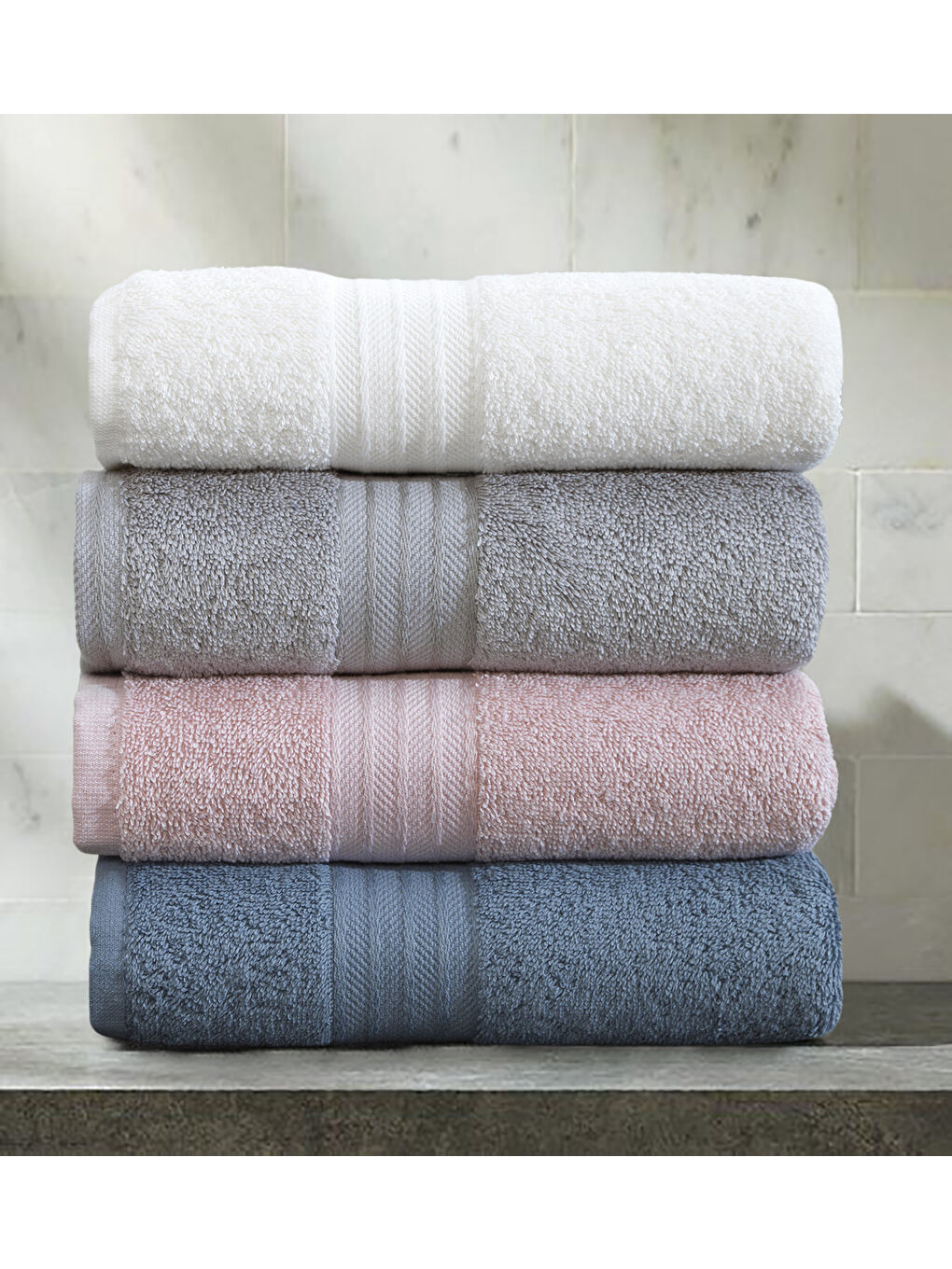 Beyaz 4lü Havlu Seti Mabel Puin 50x85cm-1