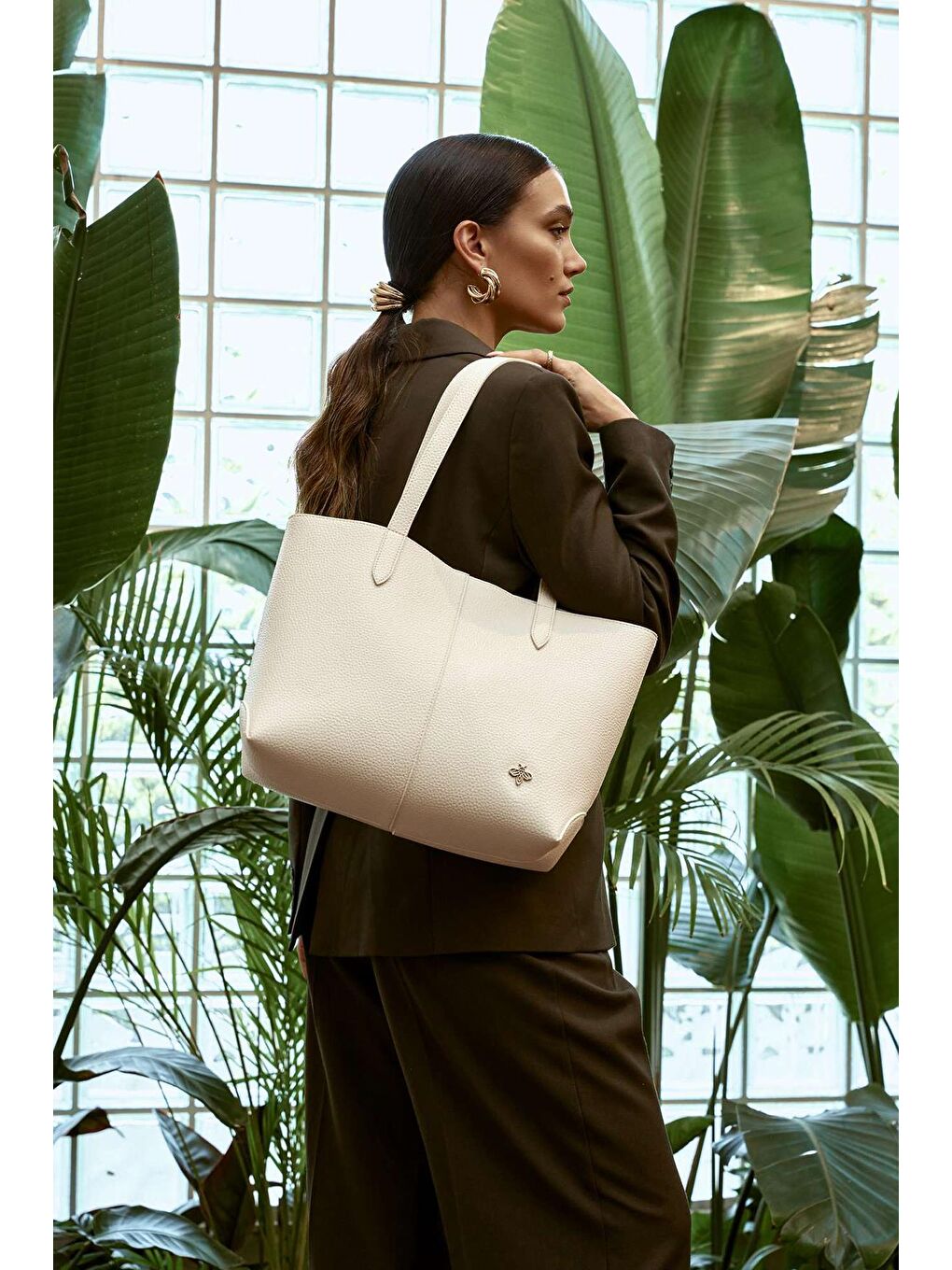 Ekru Kadın El ve Omuz Çantası-4