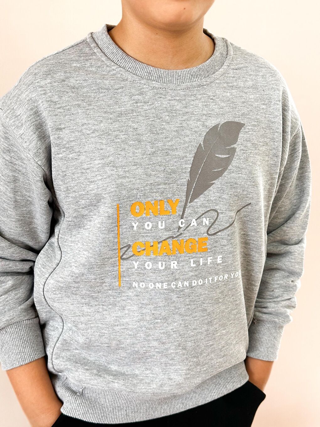 Gri Sıfır Yaka Baskılı Sweat