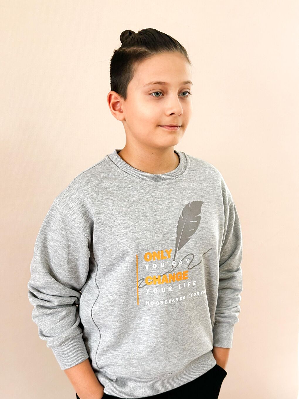 Gri Sıfır Yaka Baskılı Sweat-2