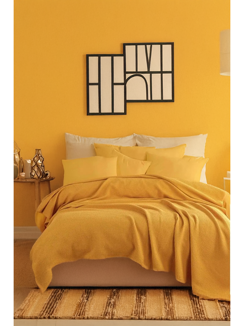 Sarı Ecocel Pike Örtü Battal 220x230cm Karde Hardal