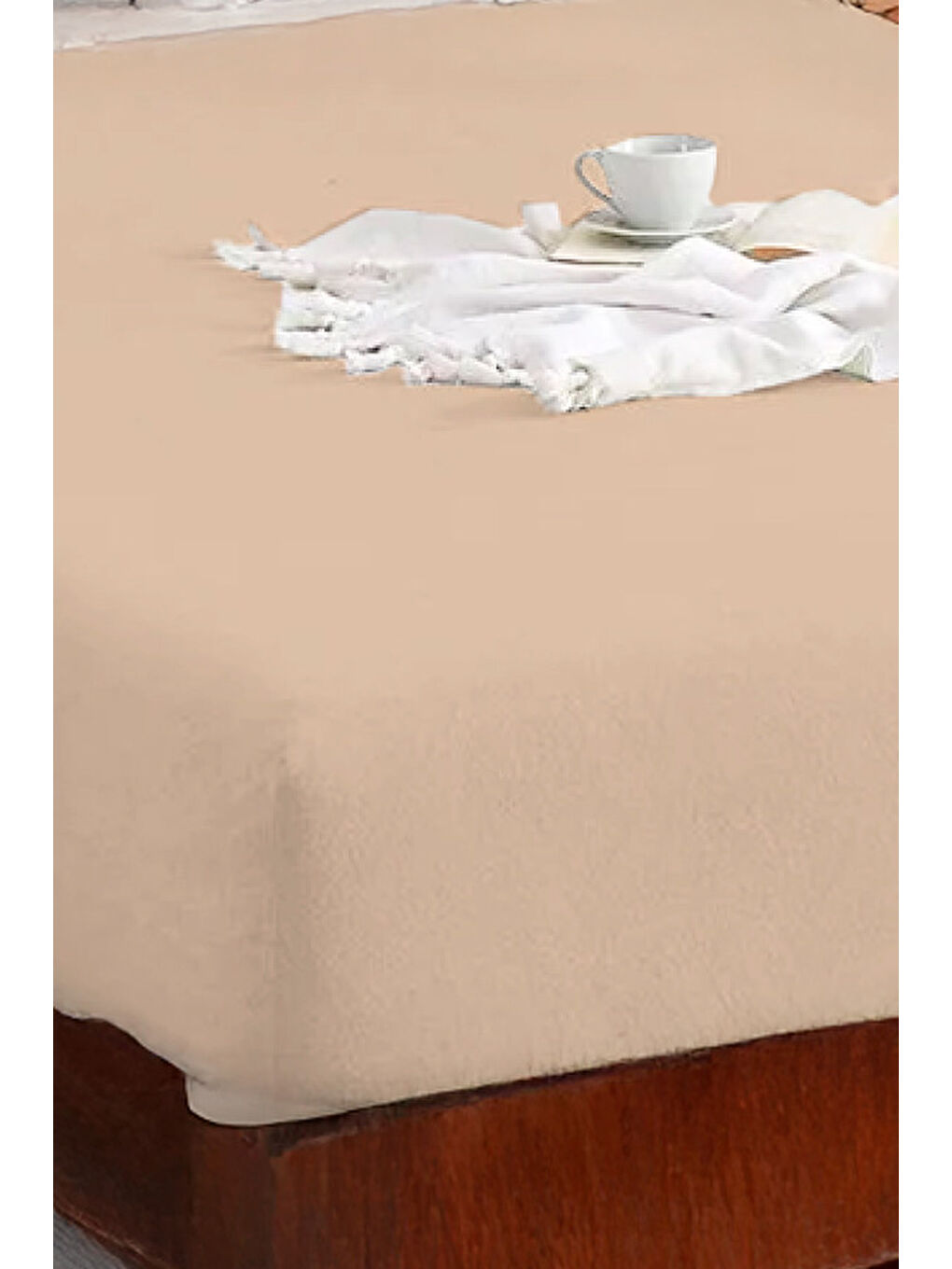 Penye Lastikli Çarşaf Pamuklu Jersey OrtaBoy Tek Kişilik 120x200cm Bej-1