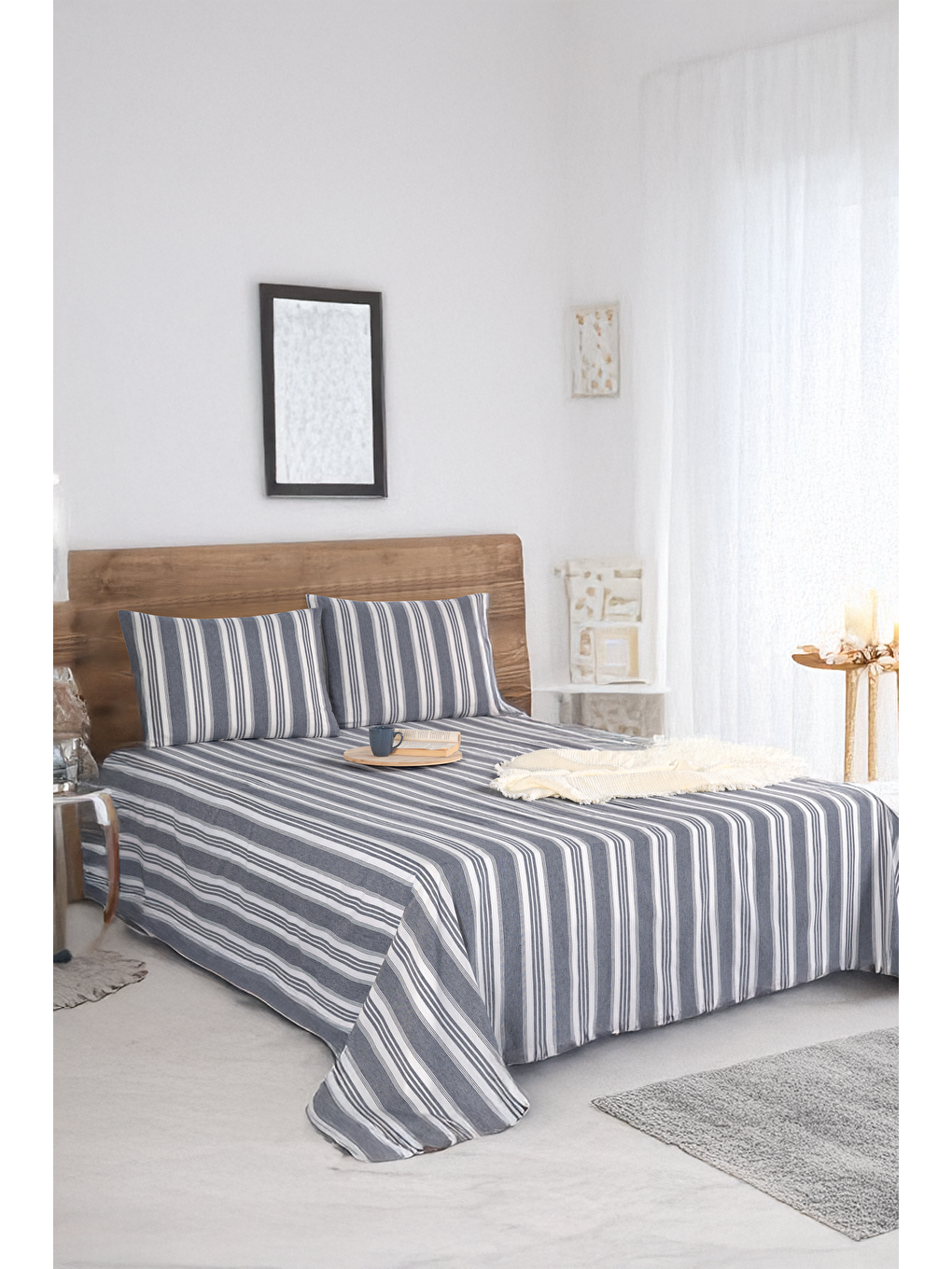 Sport Çizgili Çarşaf + Yastık Kılıfı Seti Tek Kişilik Soft Line Antrasit