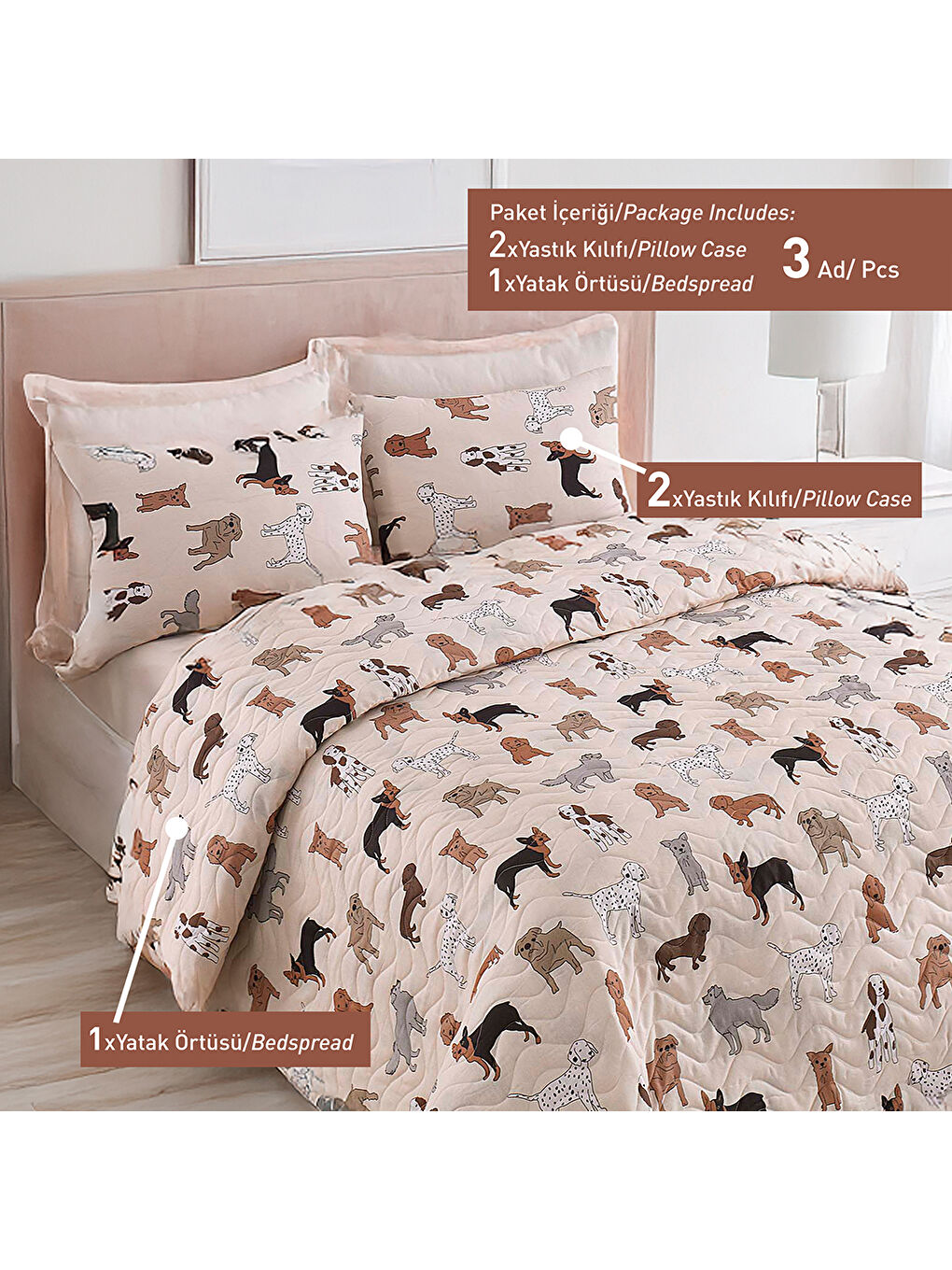 Ekru Kapitone Yatak Örtüsü Seti Çift Kişilik Havhav Krem-3