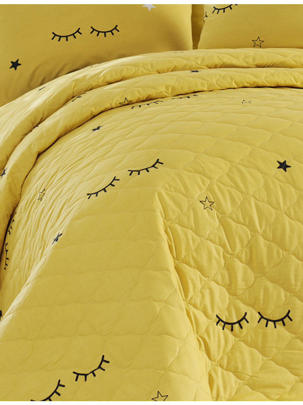 Kapitone Yatak Örtüsü Seti Çift Kişilik Dide Sarı-2