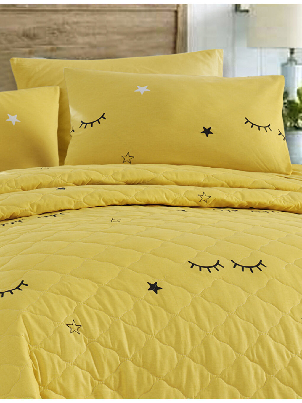 Kapitone Yatak Örtüsü Seti Çift Kişilik Dide Sarı-3