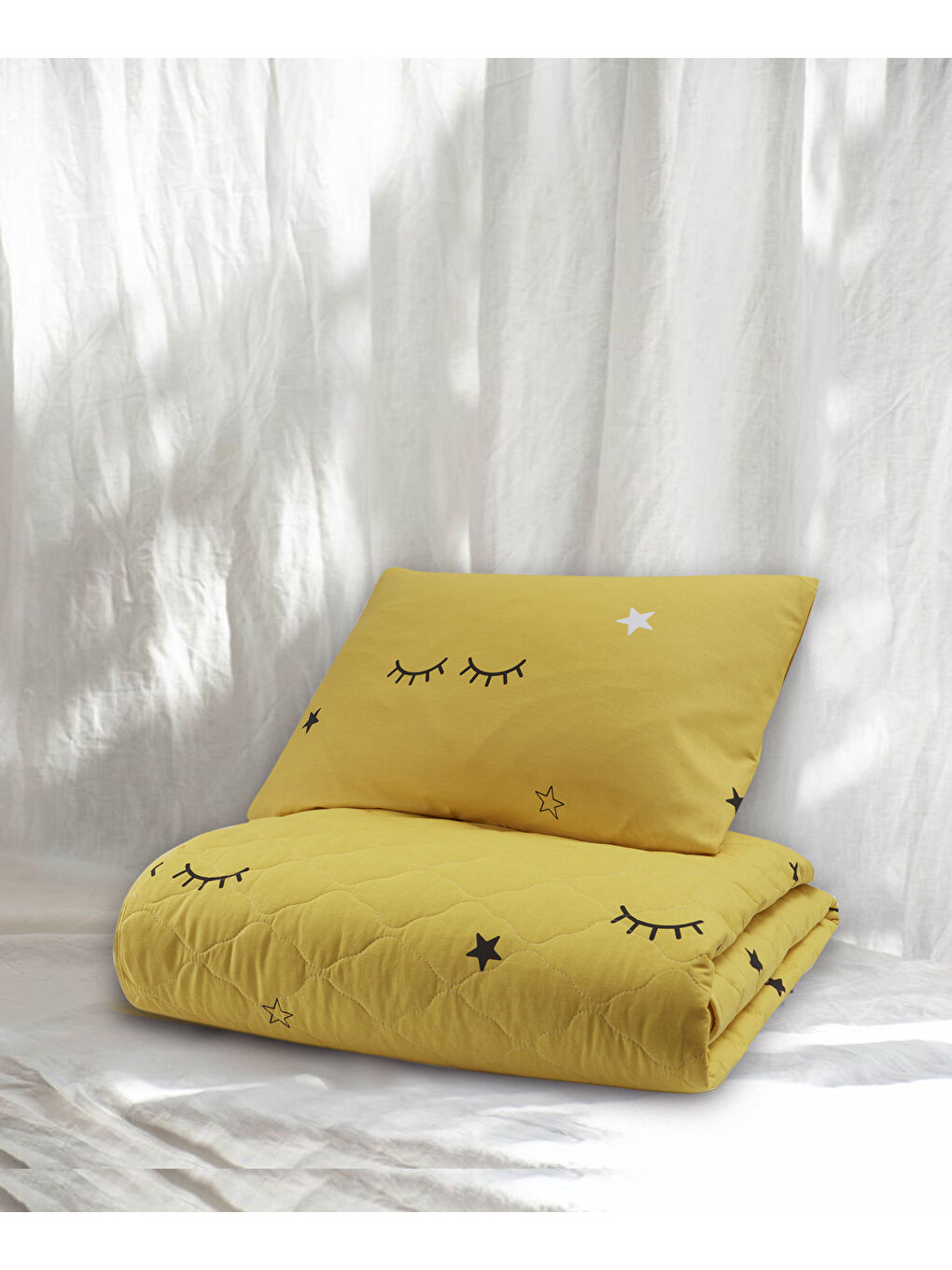 Kapitone Yatak Örtüsü Seti Çift Kişilik Dide Sarı-4