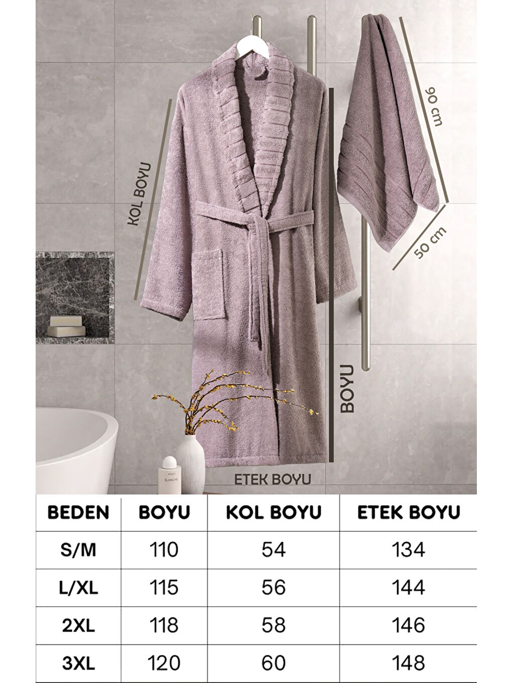 Bornoz - Havlu Seti Carla İndigo Mürdüm S/M+50x90cm-3
