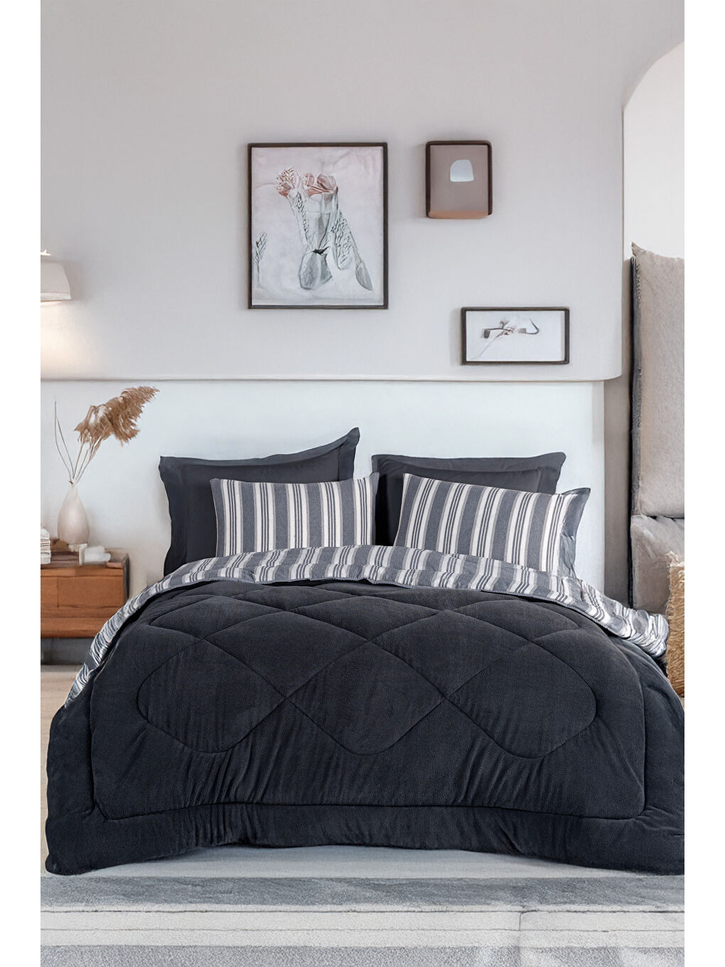 Sport Çizgili 2li Yastık Kılıfı Soft Line Antrasit