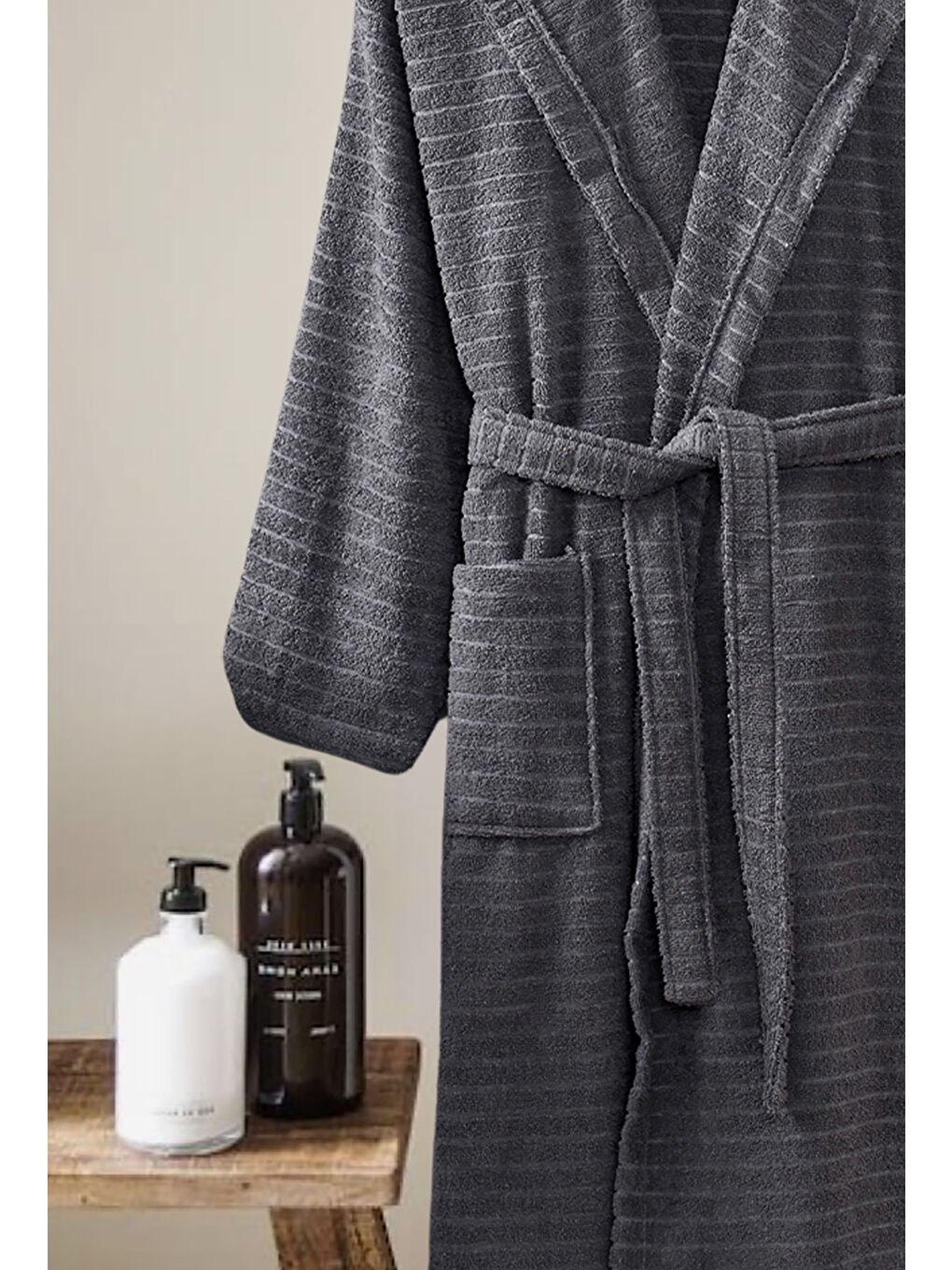 Kapüşonlu Bornoz Doğa Antrasit L/XL-1