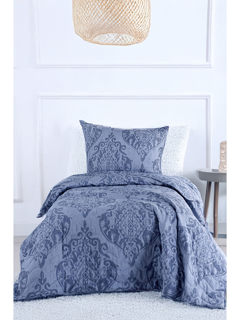 Kapitone Yatak Örtüsü Seti Tek Kişilik Hitit Kombin Lacivert