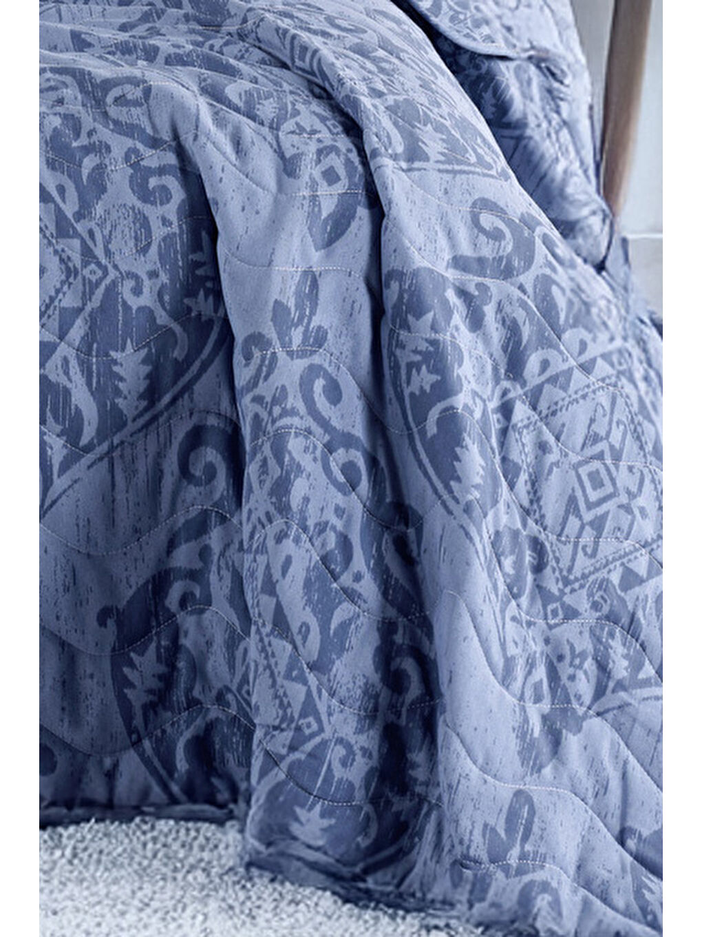 Kapitone Yatak Örtüsü Seti Tek Kişilik Hitit Kombin Lacivert-1