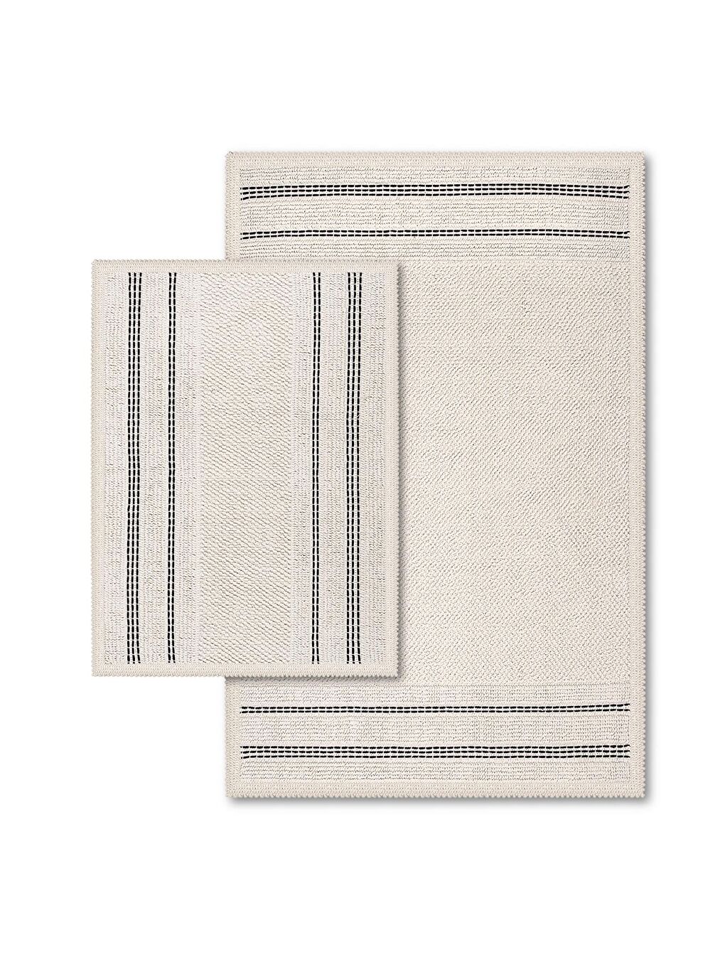 Porto Doğal Pamuklu 2'li Banyo Paspas Seti 60X100+50X60 Cm - Ekru