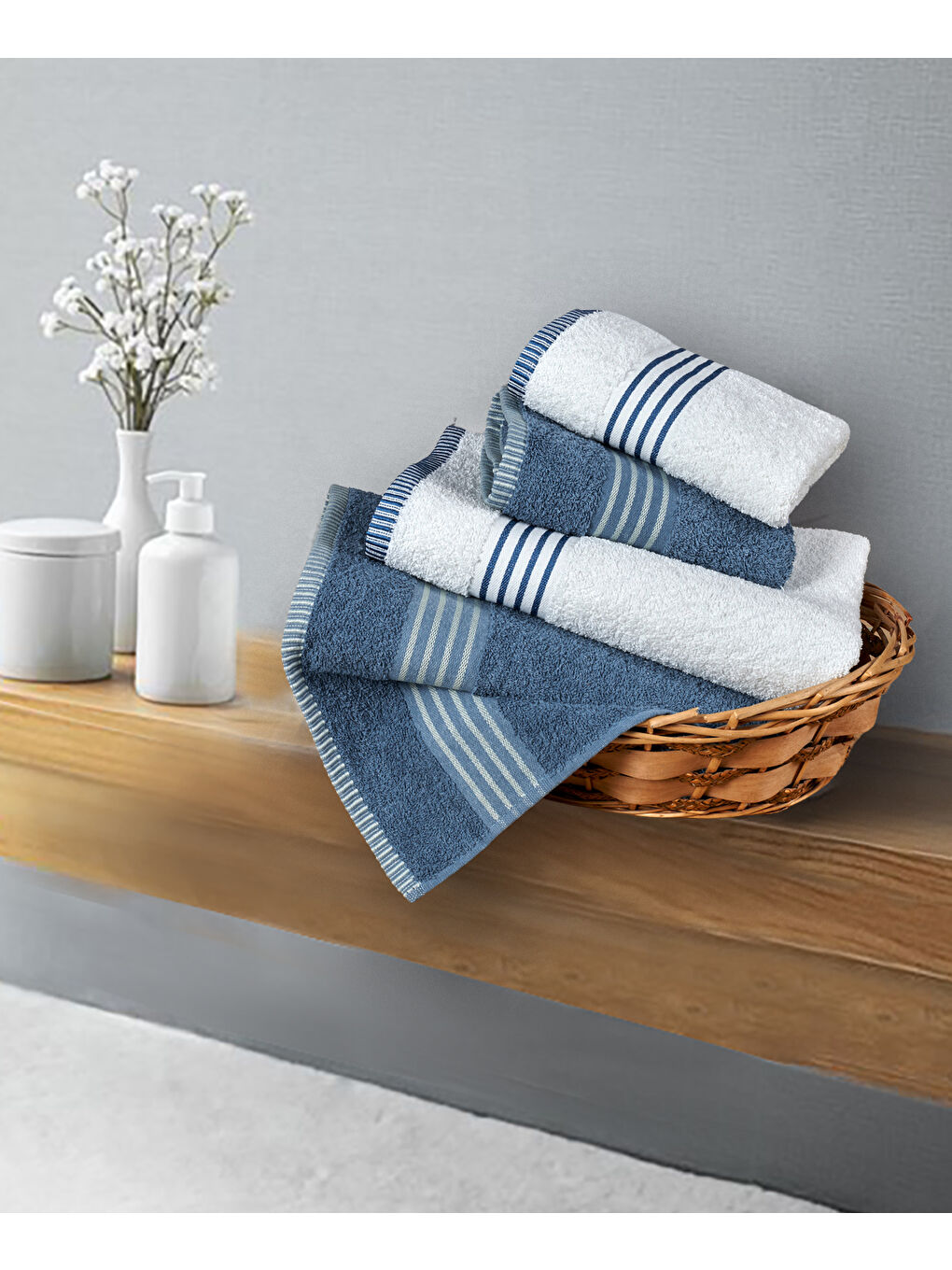 Banyo Havlu Takımı Oscar Mavi-Krem 50x85cm(2Ad.) + 70x140cm (2Ad.)