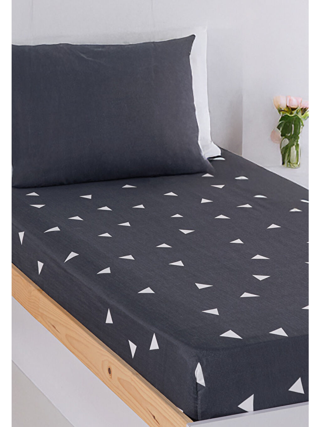 Pes Lastikli Çarşaf Seti Tek Kişilik Üçgen Gri-2