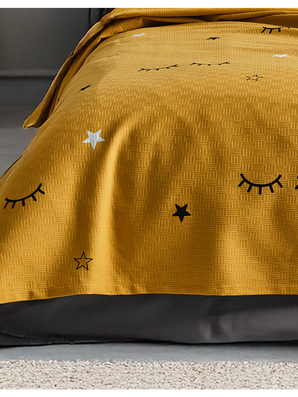 Doğal Pike Baskılı King 240x230cm Dide Sarı-2