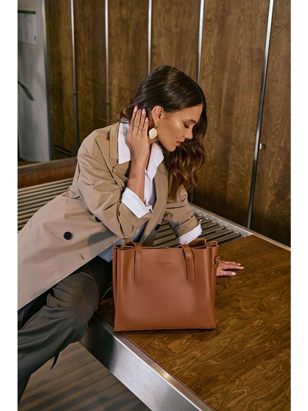 Kahverengi Kadın Çift Askılı Tote El ve Omuz Çantası-8