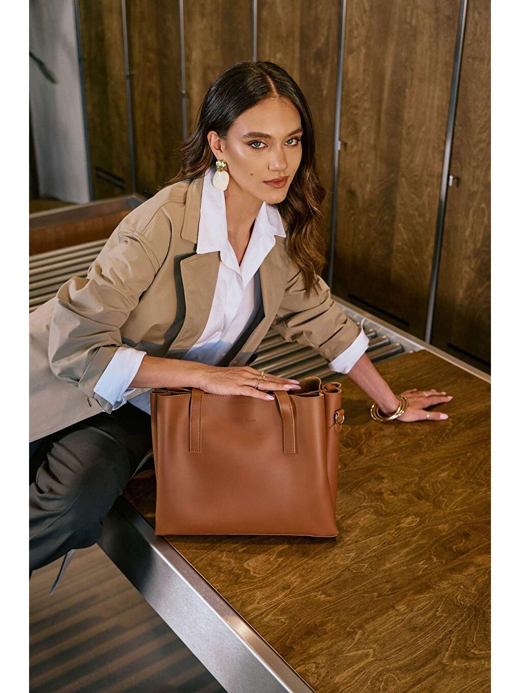 Kahverengi Kadın Çift Askılı Tote El ve Omuz Çantası-9