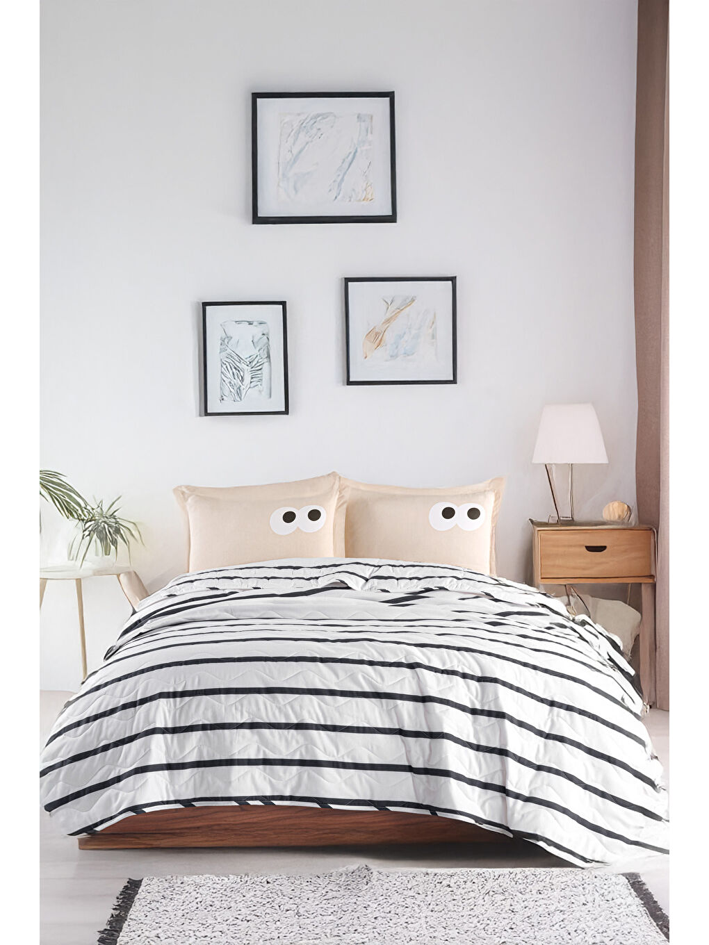 Kahverengi Kapitone Yatak Örtüsü Seti Çift Kişilik Funny Kahve