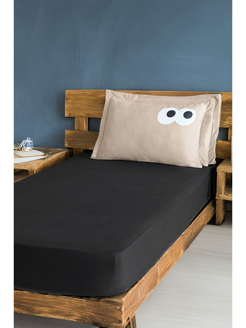 Pes Lastikli Çarşaf Seti Tek Kişilik Funny DüzBoya Siyah-Kahve