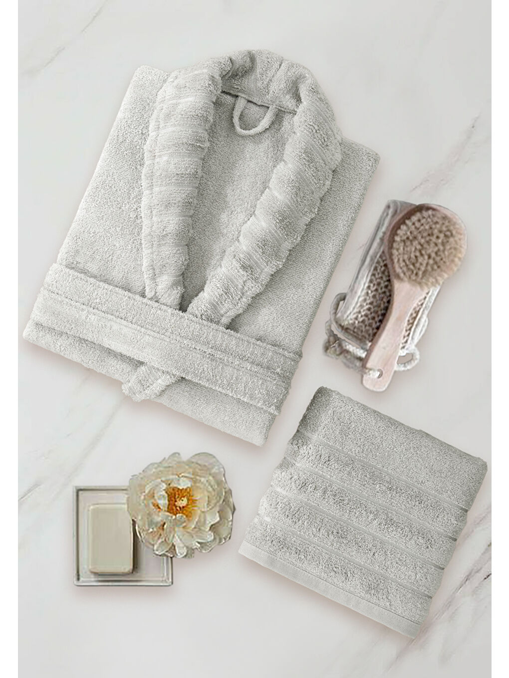 Bornoz - Havlu Seti Carla A.Gri S/M+50x90cm