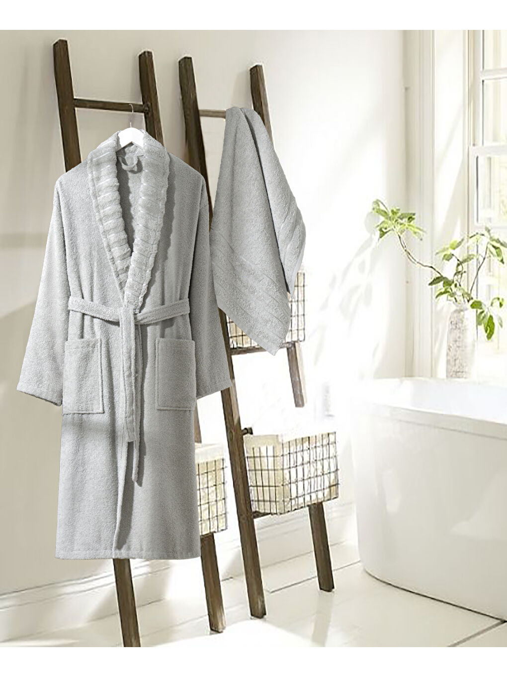 Bornoz - Havlu Seti Carla A.Gri S/M+50x90cm-1