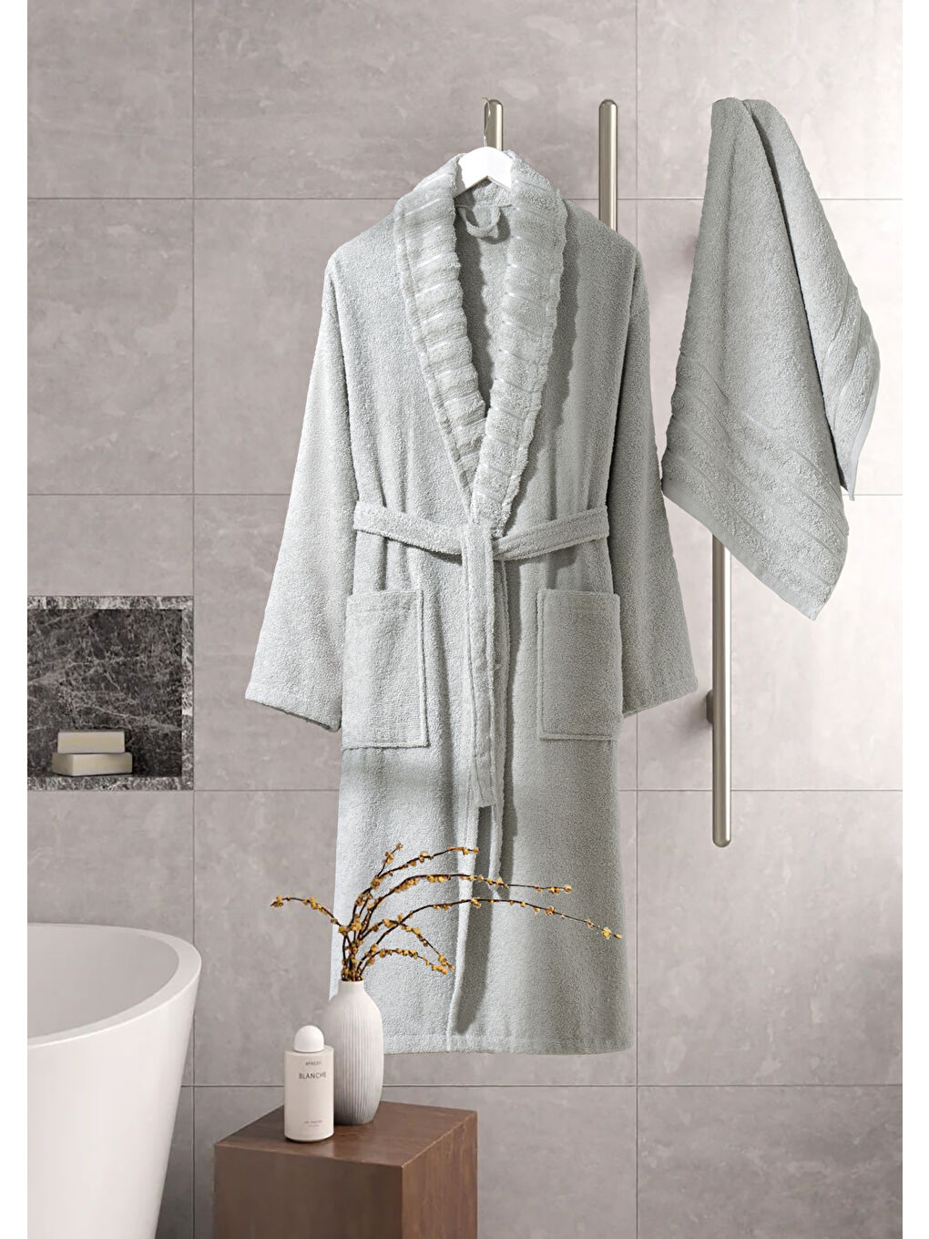 Bornoz - Havlu Seti Carla A.Gri S/M+50x90cm-2