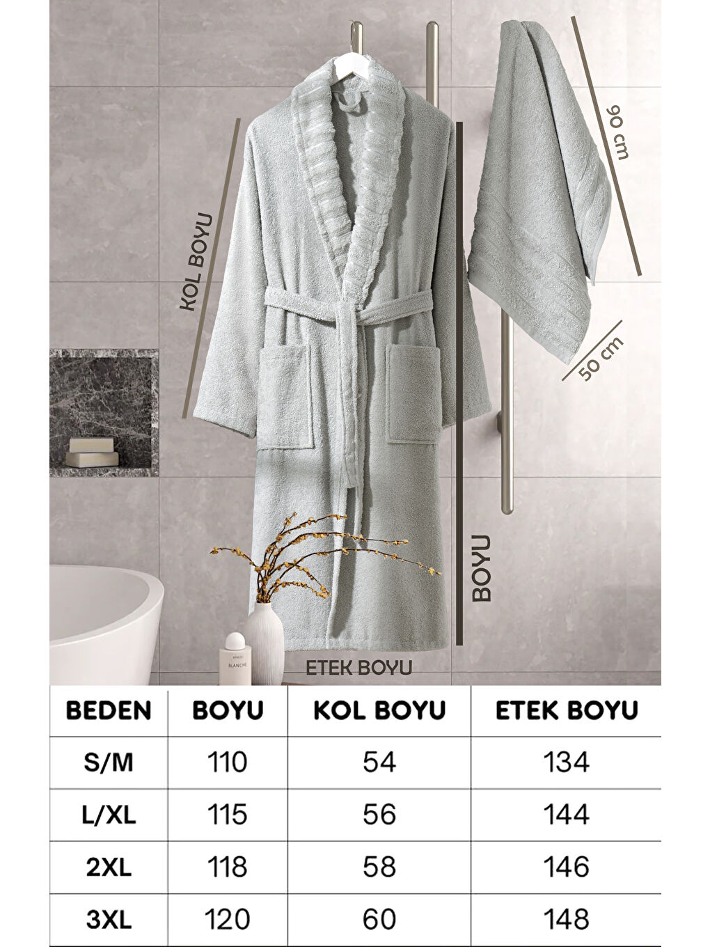 Bornoz - Havlu Seti Carla A.Gri S/M+50x90cm-3