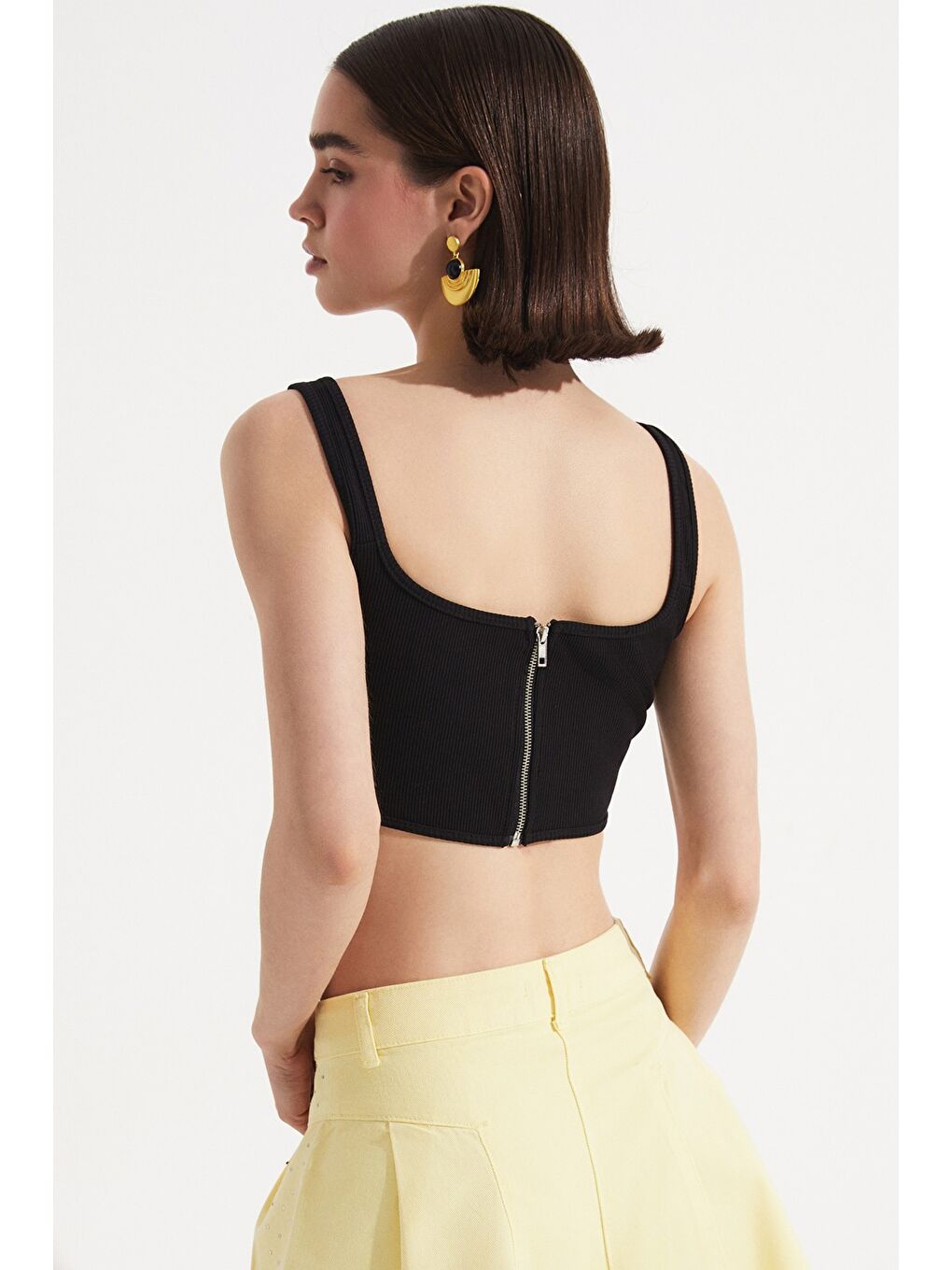 June Siyah Dikiş Detaylı Crop Top Bluz - 4